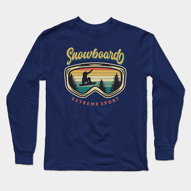 Snow Board Extreme Vintage Long Sleeve T-Shirt by Mako Design 